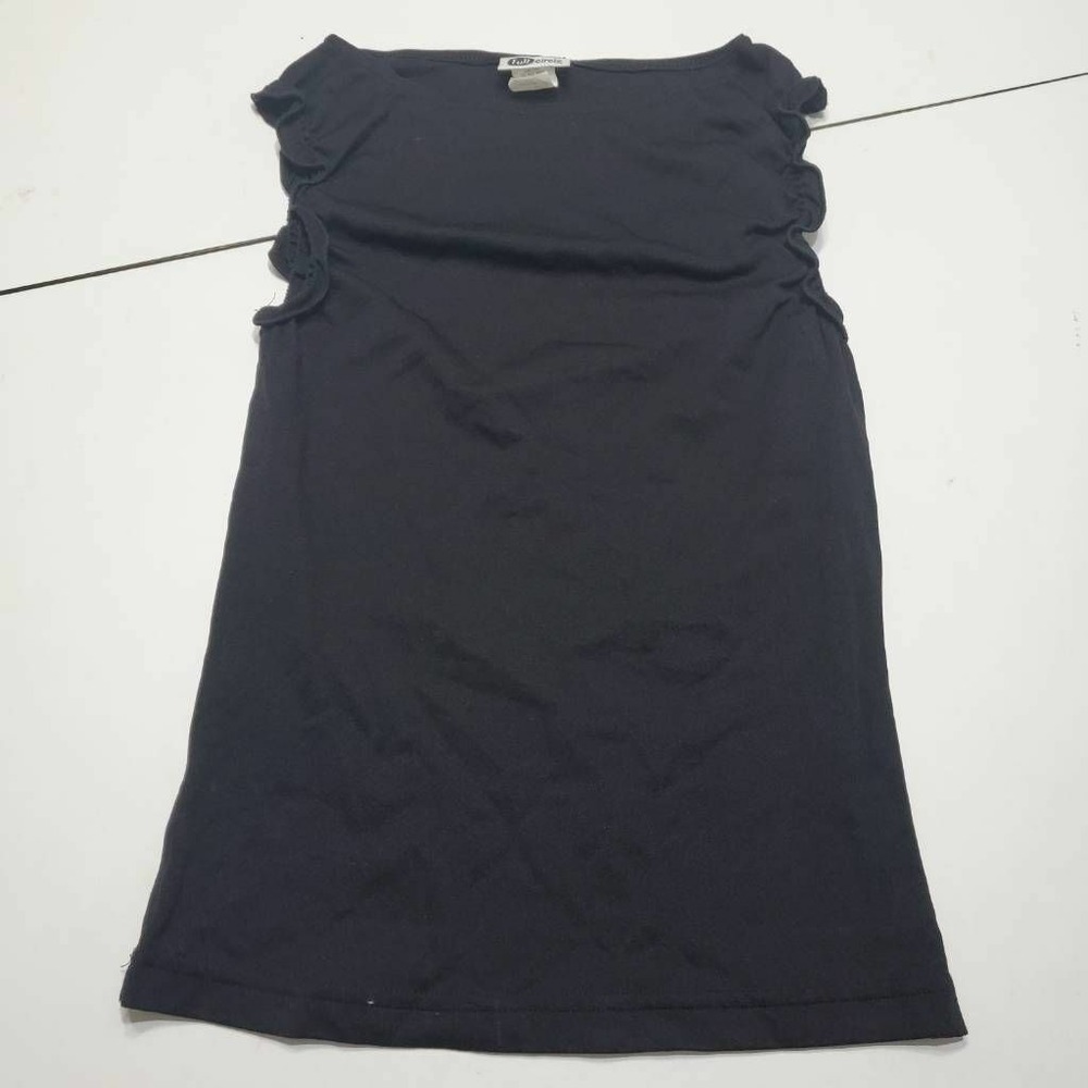 Full Circle Womens Shift Dress Black Ruffle Boat Neck Sleeveless Pullover M
